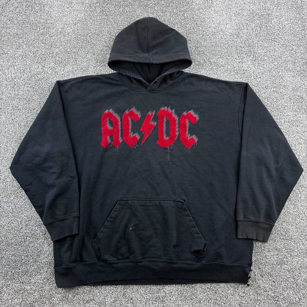 Vintage AC/DC Hoodie Mens XL Black Cotton Distressed Band Rock Sweatshirt 2006